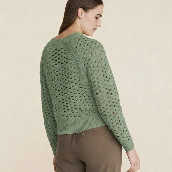 LOU & GREY NWT L Mesh Sweater • Open Knit Casual Crew Neck Pullover in Green - Picture 9 of 11